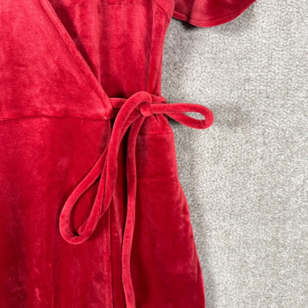 Marine Layer Velvet Wrap Dress Women XS Red Holiday Flutter Sleeve Midi Stretch - Picture 4 of 14